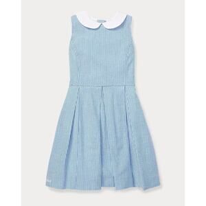 Polo Ralph Lauren Girl's Seersucker Fit-and-Flare Dress Blue/White Girls Size M